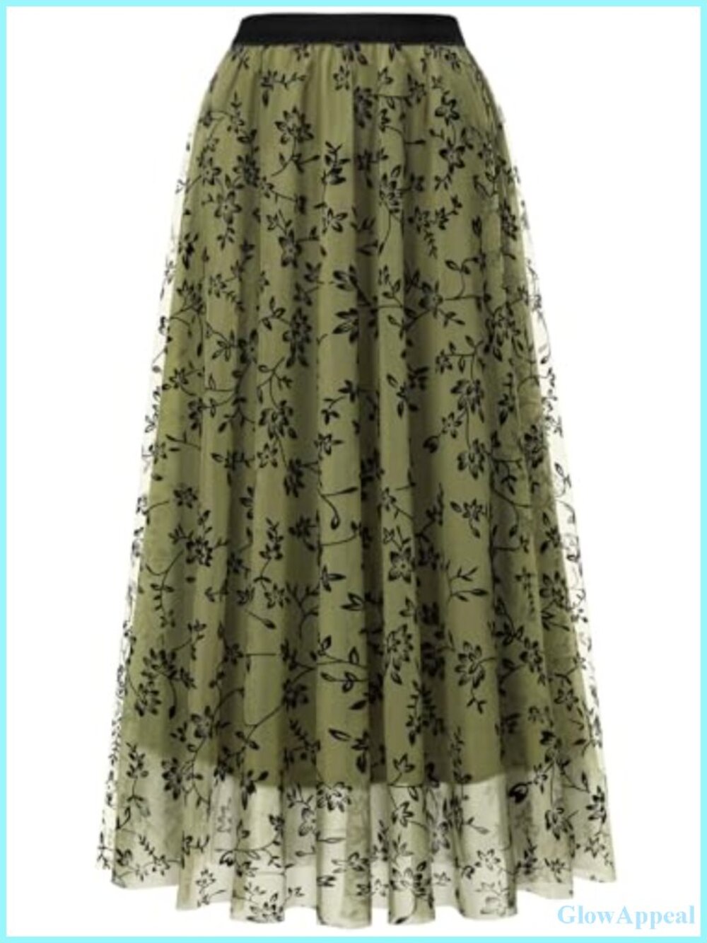 Women Midi Tulle Skirt 3-Layer A-Line High Waist Floral Dressy Casual